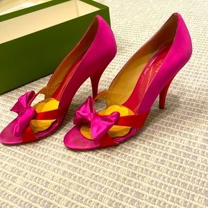 Size 9 Kate Spade Pink and Red Satin Pumps